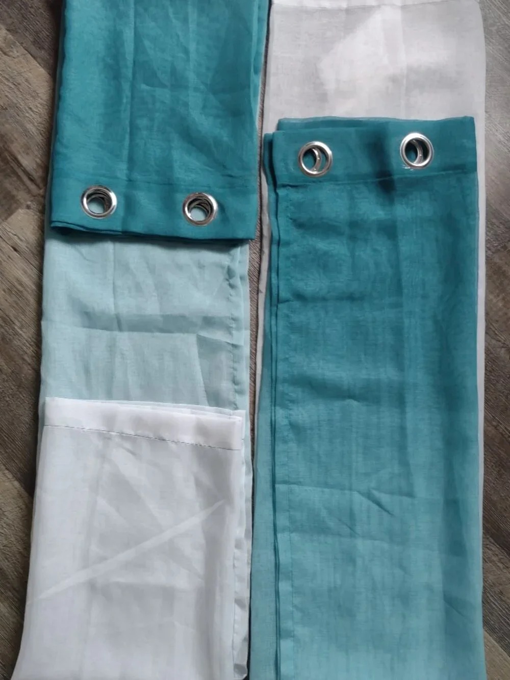 Window Curtains 4 Sheer Panels Aqua & White with Metal Grommets Each=54